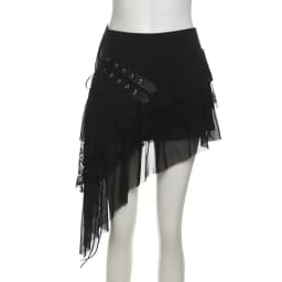 SylCue Mesh Patchwork Mini Skirts Women Elastic Waist Bandage Decoration Tierred Street Versatile Style Ruched Elegant Bottoms