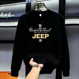 New JEEP Men's Heavyweight Crew Neck Sweatshirt, Versatile Printed Casual Pullover for Spring and Autumn