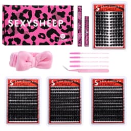 DIY Individual Eyelash Extension Kit Thick Volume Lash Clusters D Curl with Bond and Seal Tweezers Halloween Christmas Gift