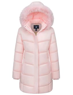TACVASEN Womens Fleece Long Padding Winter Jacket Down Puffer Outwear with Removable Hood Waterproof Windproof Thicken Park Coat
