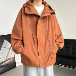2027 Men Hooded Jacket Men Bomber Jacket Mens Windbreakers Zipper Coats Spring Autumn Loose Cargo Jacket Men Casual Sportswear