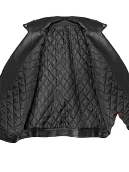 Black PU Leather Jacket Women's Loose Cotton Inserted American Style Retro Coat Street Style Long Sleeve V-Neck Regular Length