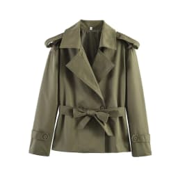 Women's Coat 2026 Autumn New Style Solid Color Long Sleeve Belted Short Trench Coat European and American Personalized Fashion