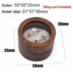 1PCS Blank Walunt Wood Ring Box With Bag Wooden Round Double Slot Wedding Proposal Engagement Round Wood Ring Box Earring Box