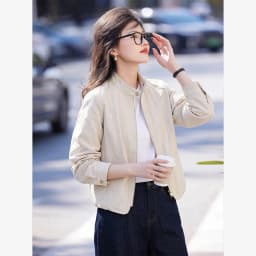VIMLY Women's Leather Short Jacket 2026 Autumn Round Neck Fashion Coats Elegant Casual Loose-fit Female Windproof Outwears 31533