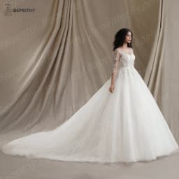 BEPEITHY Customized Muslim Long Sleeves Wedding Dresses 2026 Winter Women Princess Bridal Ivory Luxury Glitter Ball Gown Bride