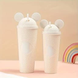LUSQI 2pcs/set Water Bottles With Studded Mouse Ear Dome Lids Large And Small Water Cups Summer Winter Drinkware With Straws
