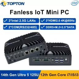 Topton Fanless Firewall Mini PC Intel Ultra 5 125U I7 1255U I3 1215U 3*2.5G LAN 3*HDMI2.0 2*COM RS232 IoT Industrial Computer