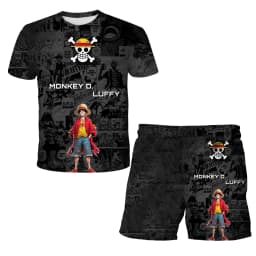 2026 Boys' One Piece 3D T-shirt Set, Super Cool Luffy Zoro Summer Top + Shorts, Children's Short-Sleeve Birthday Gift for Boys