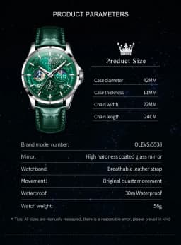 OLEVS Full Green Men's Watch Auto Date Waterproof Man Wristwatches
