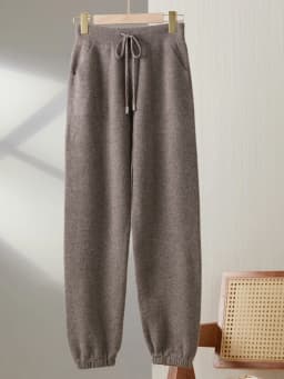 Women's Wool Pencil Pants Drawstring Elastic Waist Trousers Autumn Winter Solid 100% Merino Wool Knitted Cashmere Pockets Pants