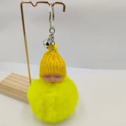 Sleeping Baby Key Ring Bag Pendant Pompom Key Buckle Faux Rabbit Fur Keyrings Plush Knitted Hat Keychain Fluffy Jewelry Key Ring