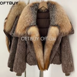 OFTBUY Luxury Real Fur Duck Down Clothes Overszie Women Wool Blend Down Jacket with Real Fox Fur Collar New Winter Warm Coat