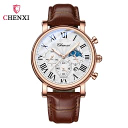 CHENXI 973 Man Quartz Wristwatch Waterproof Luminous Chronograph Multi-function Moon Phase Men's Watches часы мужские
