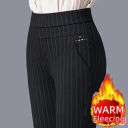 2025 Autumn Winter Casual Elegant Office Slimming Solid Color Fleecing Thick Thin Women's Pants Elastic Waist Tight Pencil Pants