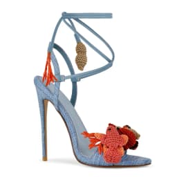 Onlymaker Women Open Round Toe Woven Embellished Ankle Strap Sandals Thin Heel Big Size Sandals