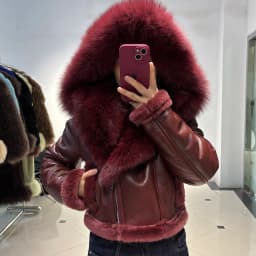 YOLOAgain 2025 Winter Warm Hooded Suede Shearling Jacket Coat Women Real Fox Fur Jacket
