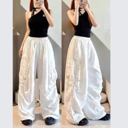 American Style Loose Fit Straight Leg Work Pants Women's Casual High Waist Trousers with Pockets for Hip Hop Street Dance