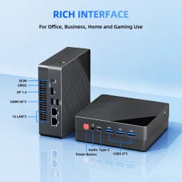 TexHoo Mini PC Ryzen 5 5600U 6C/12T Triple Display 16G 256G DP+2xHDMI Dual LAN WiFi6 BT5.2 2xDDR4 Mini Desktop Computer 