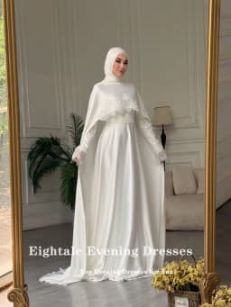 Eightale Arabic Wedding Dress O-Neck Customized Ivory Floor Length Muslim Long Sleeves Bridal Gown Party Dress
