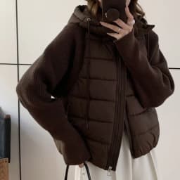 Matakawa Knitted Patchwork Autumn Winter Jackets for Women Light Weight Short Parkas Coats Korean Fashion Solid Chaquetas