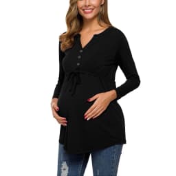 Women Maternity Long Sleeve Solid Color Nursing Tops T-shirt For Breastfeeding