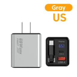 65w GaN Charger 22.5wUSB+Type-C PD20w+22.5w Type-C Cable Fast Charging Digital Display Phone Adapter For iPhone 15-17 Cellphones