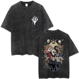 Washed Vintage Game Hollow Knight Double Sided Print T-shirt Men Women Fashion Casual T-shirts Oversized Short Sleeve T Shirts