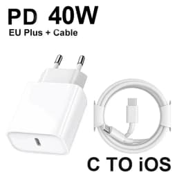 Original PD 40W EU US Fast Charger For iPhone 18 17 16 15 14 13 11 12 Pro Max Plus Air USB-C Cable Braided Fast Charging Type-C