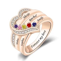Personalized 1-8 Birthstone Rings for Women Customized Engraved Name Rings for Her Custom Cubic Zirconia Stones Heart Rings Gift