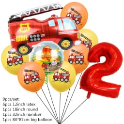 9pcs Fireman Sam Foil Number Balloons Set Happy Birthday Party Deco Ball Boy Gift Fire Truck Holiday Baby Shower Party Supplies