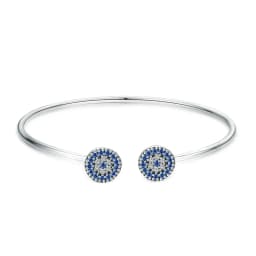 BAMOER 100% 925 Sterling Silver Blue Zircon Lucky Eyes Bracelet for Women Open Cuff Bangle Classic Luxury Jewelry SCB058