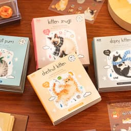 20pcs Corner Cats PET Square Sticker Book for Journal Scrapbooking Planner Decoration Waterproof Cute Animal Stickers, Mr. Paper