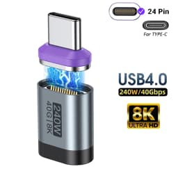 AUFU USB4.0 Magnetic USB C to C Adapter 40Gbps 8K60Hz 90 Degree Converter 240W Type C Adapter for Thunderbolt 4/3 MacBook Laptop