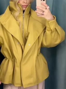 Guobioziy Women's Jacket 2026 Fall New Arrival Yellow Long-Sleeve Stand Collar Loose Faux Leather Jacket Parka Biker Style