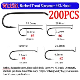 200pcs Barbed and Barbless Fishing Fly Hook Nymphs Pupa Egg Fly Dry Fly Wet Fly Jig Nymph Hook Caddis Streamer Fly Tying Hook