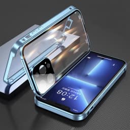 360° Metal Magnetic Double Sided Glass Cover With Lens Protection For IPhone16 14 15 Pro Max For IPhone13 12 11 Double Lock Case