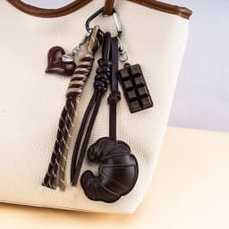 New Braided Rope Croissant Keychain Heart Shape Mobile Phone Chocolate Bag Pendant Charms Ornaments Gifts