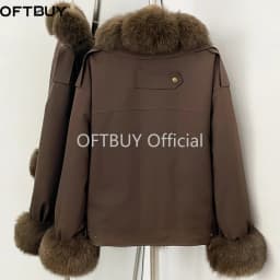 OFTBUY New Winter Duck Down Women Real Fox Fur Collar Parka Female Natural Fur Puffer Jacket Fur Cuffs Casual Coat Outerwear