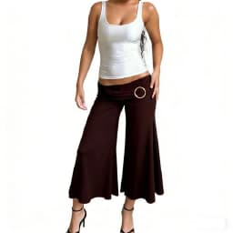 Low Waist Bell Bottom Seven Inch Pants for Women Simple Style Metal Buckle Pleated Pure Color Summer New Arrival Comfortable ...