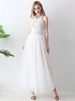 Women High Waist Long Solid Color Tulle Tutu Skirt, 4 Layers Mesh + 1 Layer Lining, Suitable for Cosplay, Stage Performance