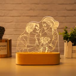 Personalized 3D Photo Lamp Custom Night Light with Wooden Base Unique Gift for Valentine's Day Wedding Anniversary Mother's Day