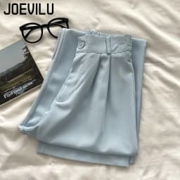 JOEVILU Women's High Waist Straight Ankle Pants Summer Minimalist Office Pants Fluid Silky Tapered Trouser Multi Options Clothes