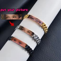 Personalized Engrave Photo Text Bracelet for Men Wristband Stainless Steel Bangle Engraving Color Printing Picture Couple Gifts