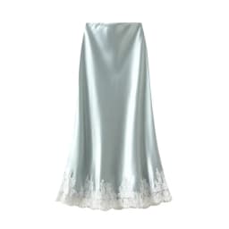 New In Summer Lace Patchwork Satin Long Skirt For Women 2026 Elegant Fashion High Waist A-line Black Skirts