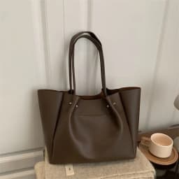 Large Capacity Tote Bag Women's New Retro Versatile College Student Texture Class Travel Commuting PU Bag