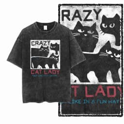 Cool Cotton Cat Printed Retro Washed Distressed Men t-shirt Black Big Size T Shirt For Men Unique Graphic Tshirt Tee G52