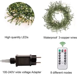 1000LEDs 36M Cluster Christmas Fairy String Lights with Remote Green Cable for Party Holiday Garden Outdoor Wedding Decoration