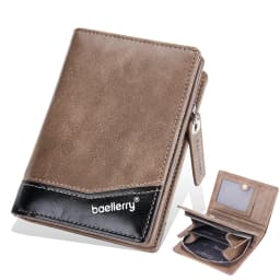 1Pcs/Baellerry Men's Pu Leather Wallet, Large Capacity Multi-Card Slot Zipper 80% off Wallet, with Id Window and Coin Pocket, Ideal Gift for Men
