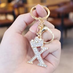 26 Initial Letter Rhinestone Keychain For Women Charm Crystal Crown Gold Plated Key Ring Bag Car Key Chains DIY Accessoreis